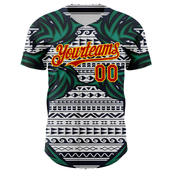 Custom White Red Blue Green-Yellow 3D Pattern Design Burner Costumes Tribal Authentic Baseball Jersey alternate