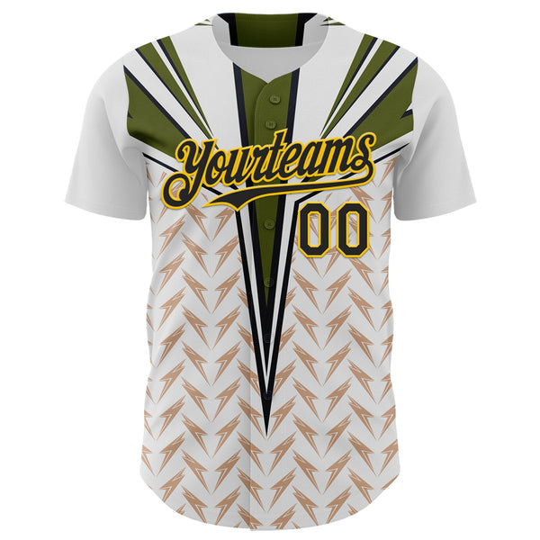 Custom White Black-Yellow 3D Pattern Design Burner Costumes Lightning Authentic Baseball Jersey alt