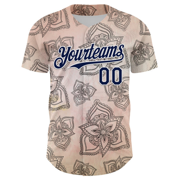 Custom Cream Navy-White 3D Pattern Design Burner Costumes Paisley Bandana Authentic Baseball Jersey alternate