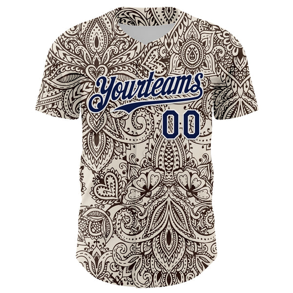 Custom Cream Navy-White 3D Pattern Design Burner Costumes Paisley Bandana Authentic Baseball Jersey alternate