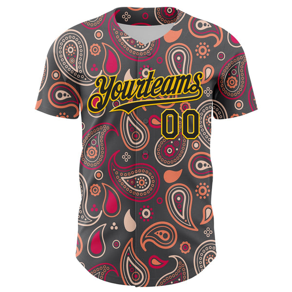 Custom Steel Gray Black-Yellow 3D Pattern Design Burner Costumes Paisley Bandana Authentic Baseball Jersey alternate