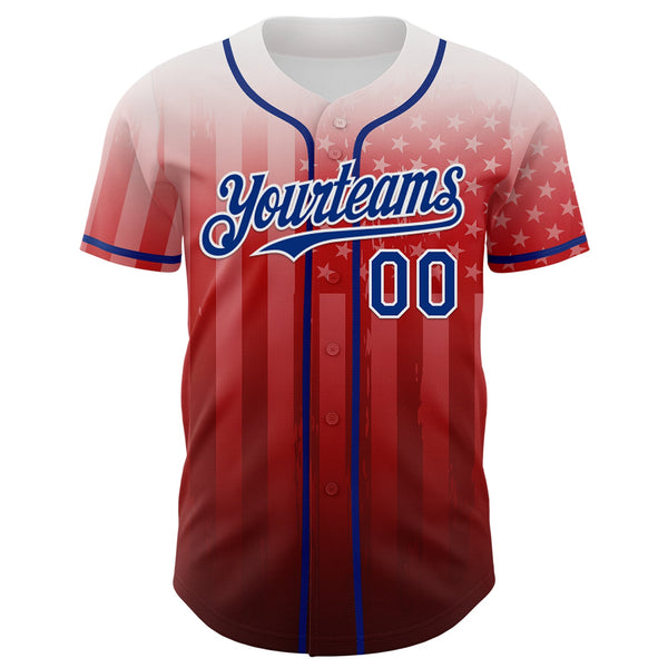 Custom White Royal-Red 3D American Flag Authentic Baseball Jersey alternate