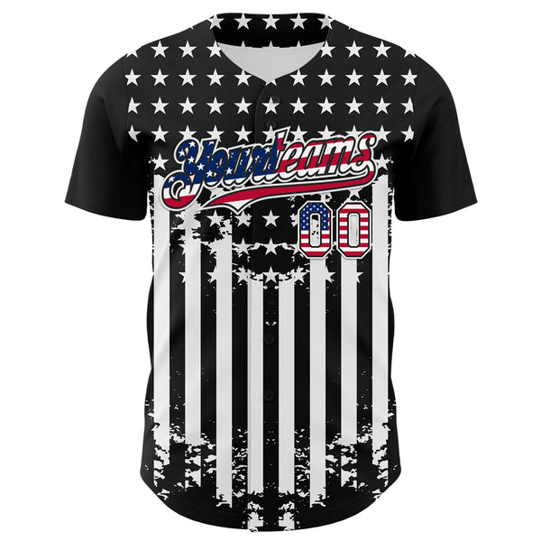 Custom Black USA Flag-White 3D Retro American Flag Authentic Baseball Jersey alternate