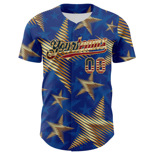 Custom Royal Vintage USA Flag Old Gold-Red 3D American Flag America-Inspired Stars Authentic Baseball Jersey alternate