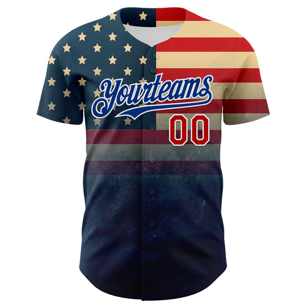 Custom Navy Red Royal-White 3D Gradient Retro American Flag Authentic Baseball Jersey alternate