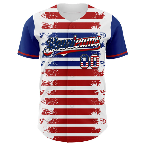 Custom White USA Flag Red Royal-Black 3D Gradient Retro Stripe American Flag Authentic Baseball Jersey alternate