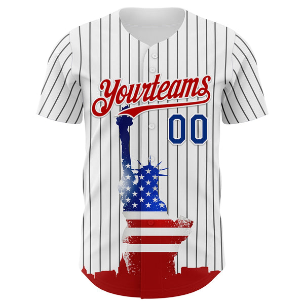 Custom White Black Pinstripe Royal-Red 3D American Flag Statue Of Liberty Authentic Baseball Jersey alternate
