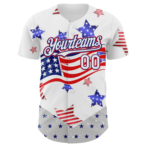 Custom White Royal-Fire Red 3D American Flag Stars Authentic Baseball Jersey alternate