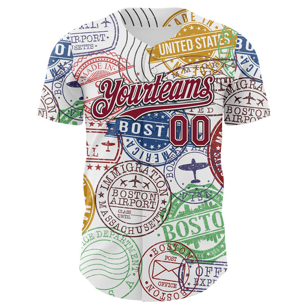 Custom White Crimson-Black 3D Pattern Design Boston Cityscape Stamp Authentic Baseball Jersey alternate