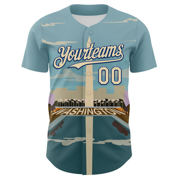 Custom Blue Cream-Royal 3D Pattern Design Washington Cityscape Skyline Authentic Baseball Jersey alternate