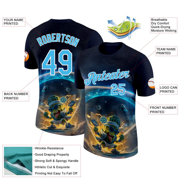 Custom Blue Sky Blue-White 3D Funny Pickleball Paddles Balls Performance T-Shirt alternate