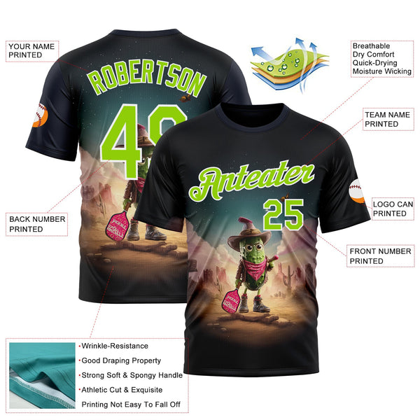 Custom Blue Aurora Green-White 3D Funny Pickleball Paddles Balls West Cowboy Performance T-Shirt alternate