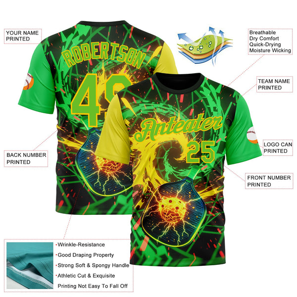 Custom Blue Aurora Green-Yellow 3D Charged Pickleball Paddles Balls Performance T-Shirt alternate