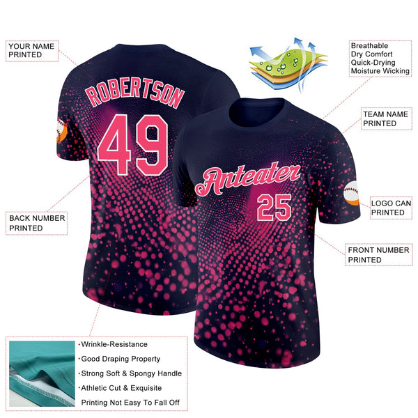 Custom Navy Neon Pink-White 3D Pattern Design Gradient Neon Sportswear Performance T-Shirt alternate