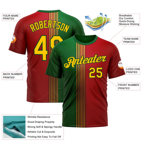 Custom Red Yellow-Green 3D Pattern Design Mexico Portugal Sportswear Performance T-Shirt alternate