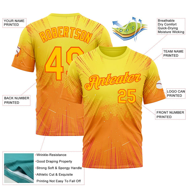Custom Yellow Orange 3D Pattern Design Anime Inspired Gradient Sportswear Performance T-Shirt alternate