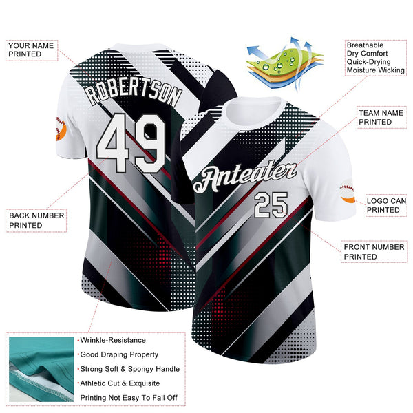 Custom White Black-Red 3D Pattern Design Gradient Sportswear Performance T-Shirt alternate