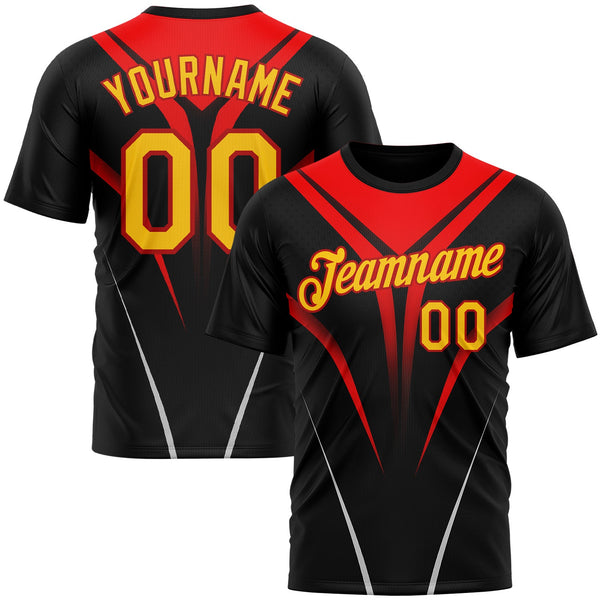 Custom Black Yellow-Red 3D Pattern Design Gradient Line Sportswear Performance T-Shirt