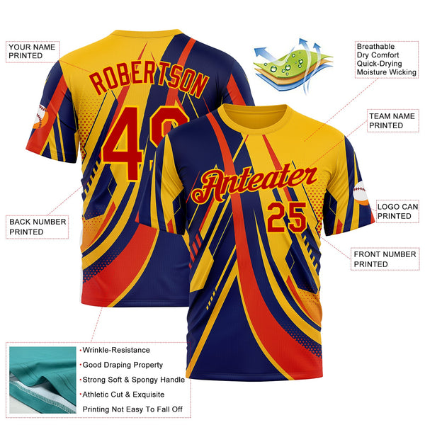 Custom Yellow Red-Blue 3D Pattern Design Romania Colombia Sportswear Performance T-Shirt alternate