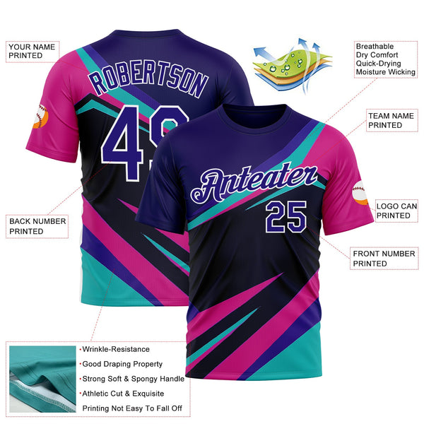 Custom Blue Dark Purple Black Pink-White 3D Pattern Design Line Sportswear Performance T-Shirt alternate