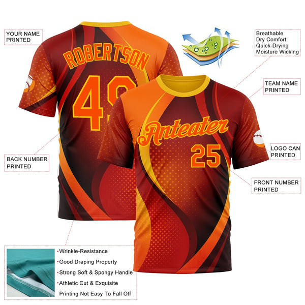 Custom Orange Yellow 3D Pattern Design Gradient Sportswear Performance T-Shirt alternate