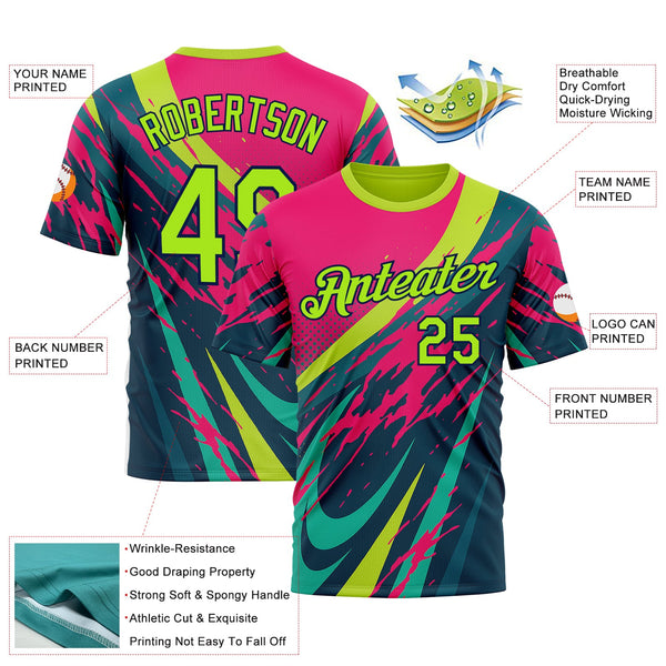 Custom Pink Neon Green-Navy 3D Pattern Design Splash Sportswear Performance T-Shirt alternate