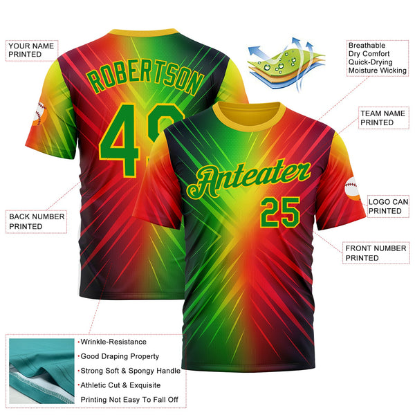 Custom Red Grass Green-Yellow 3D Pattern Design Gradient Sportswear Performance T-Shirt alternate