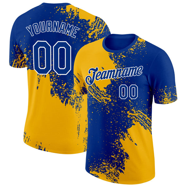 Custom Royal Gold-White 3D Pattern Design Abstract Brush Stroke Performance T-Shirt