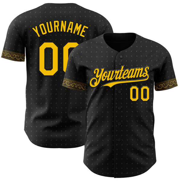 Custom Black Yellow Rave Party Ethnic Paisley Bandana Authentic Baseball Jersey