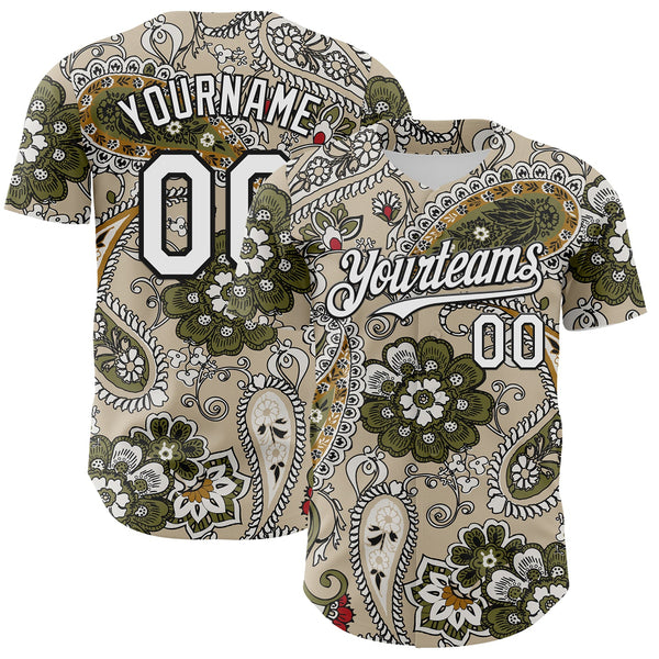 Custom City Cream White-Black Rave Party Ethnic Paisley Bandana Authentic Baseball Jersey