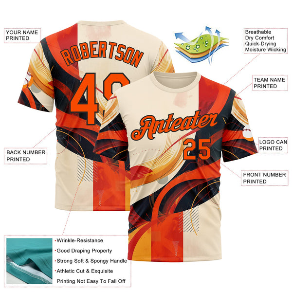 Custom Cream Orange-Black 3D Pattern Design Canada Geometric Shape Sportswear Performance T-Shirt alternate