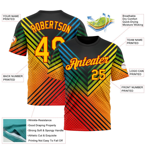 Custom Black Yellow-Red 3D Pattern Design Africa Sportswear Performance T-Shirt alternate