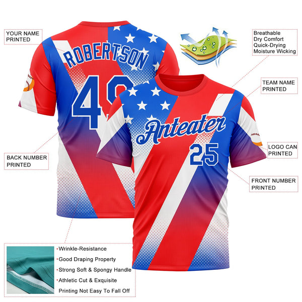 Custom Red Thunder Blue-White 3D Pattern Design USA Inspired America Sportswear Performance T-Shirt alternate