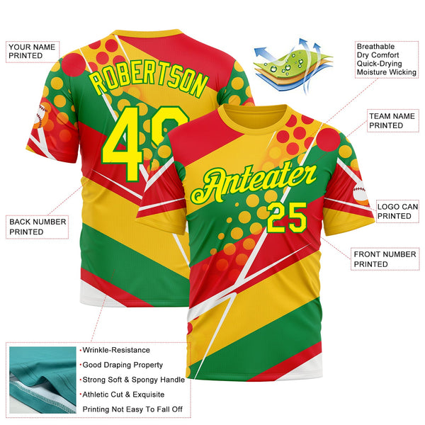 Custom Yellow Light Yellow Red-Grass Green 3D Pattern Design Africa Sportswear Performance T-Shirt alternate