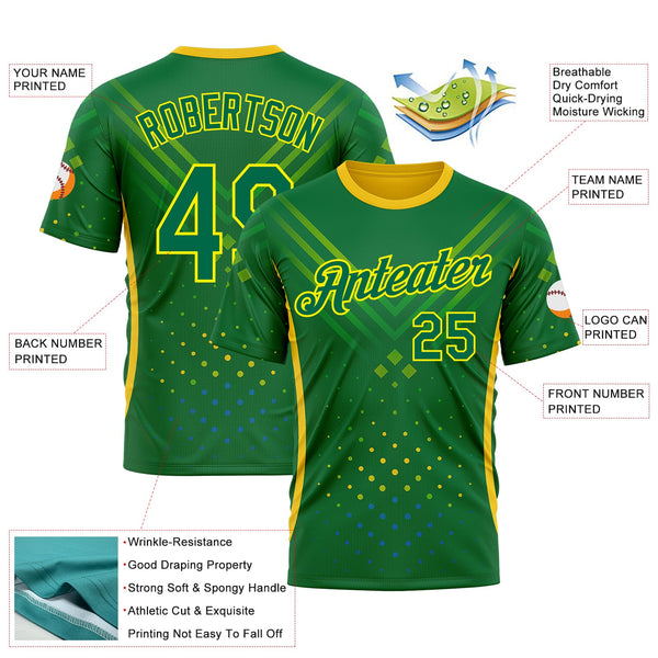 Custom Green Kelly Green-Light Yellow 3D Pattern Design Brazil Jamaica Sportswear Performance T-Shirt alternate