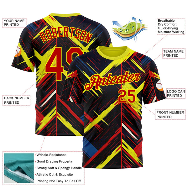 Custom Black Red Light Yellow-Blue 3D Pattern Design Germany Sportswear Performance T-Shirt alternate