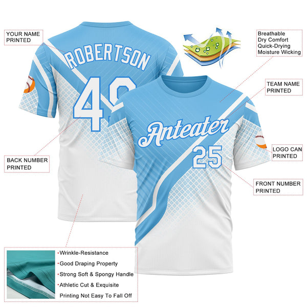 Custom Blue White-Powder Blue 3D Pattern Design Argentina Sportswear Performance T-Shirt alternate