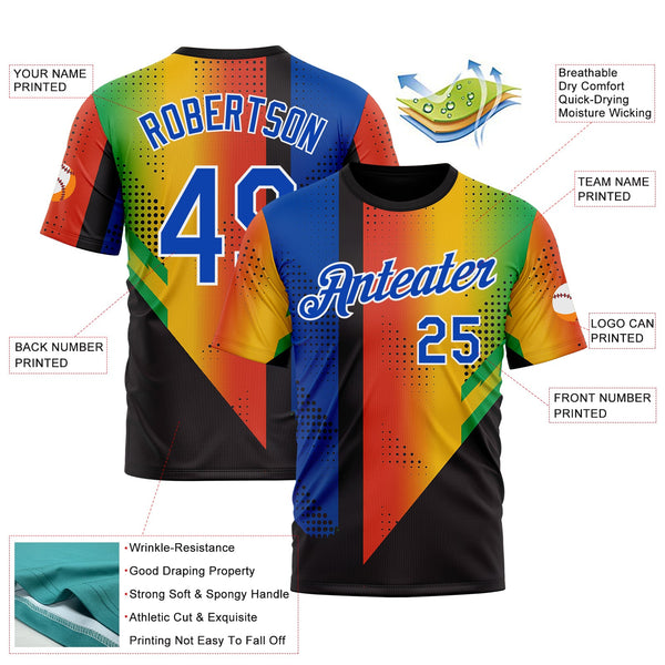 Custom Black Thunder Blue Red Yellow-Green 3D Pattern Design Gradient Africa Sportswear Performance T-Shirt alternate