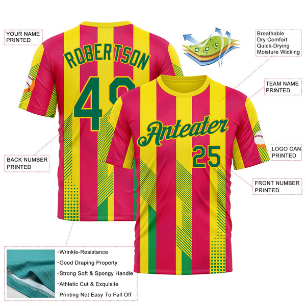 Custom Yellow Kelly Green-Pink 3D Pattern Design Mexico Spain Sportswear Performance T-Shirt alternate