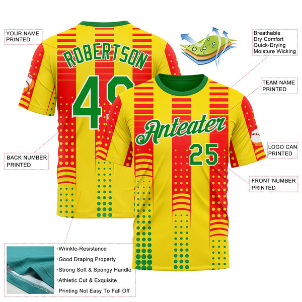 Custom Yellow Grass Green Red-White 3D Pattern Design Mexico Africa Sportswear Performance T-Shirt alternate