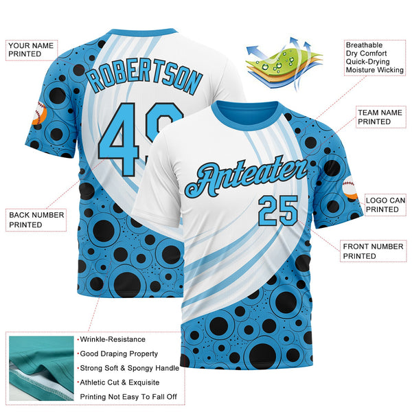 Custom White Sky Blue-Black 3D Pattern Design Argentina Sportswear Performance T-Shirt alternate