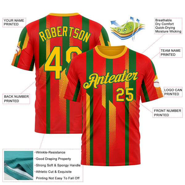 Custom Red Yellow-Kelly Green 3D Pattern Design Mexico Africa Sportswear Performance T-Shirt alternate
