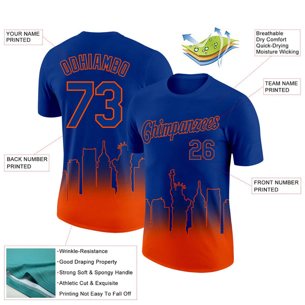 Custom Royal Orange 3D New York City Edition Fade Fashion Performance T-Shirt alternate