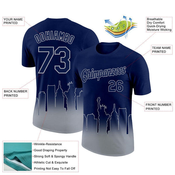 Custom Navy Gray 3D New York City Edition Fade Fashion Performance T-Shirt alternate