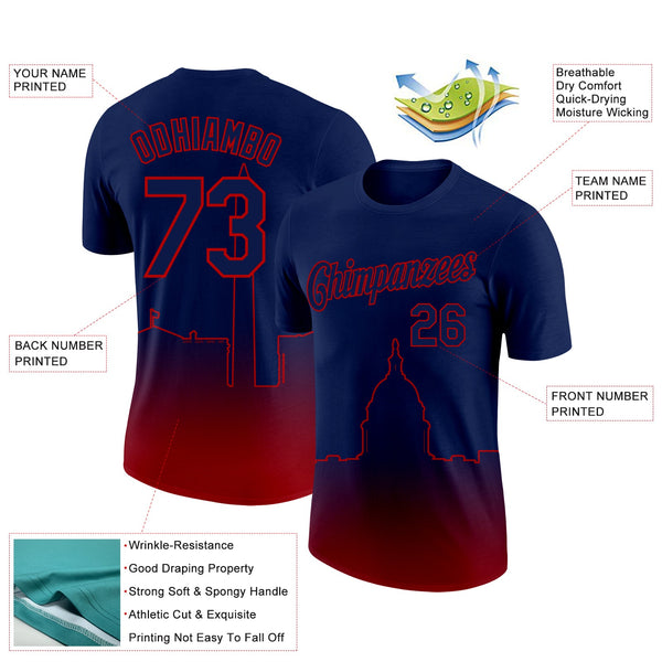 Custom Navy Red 3D Washington City Edition Fade Fashion Performance T-Shirt alternate