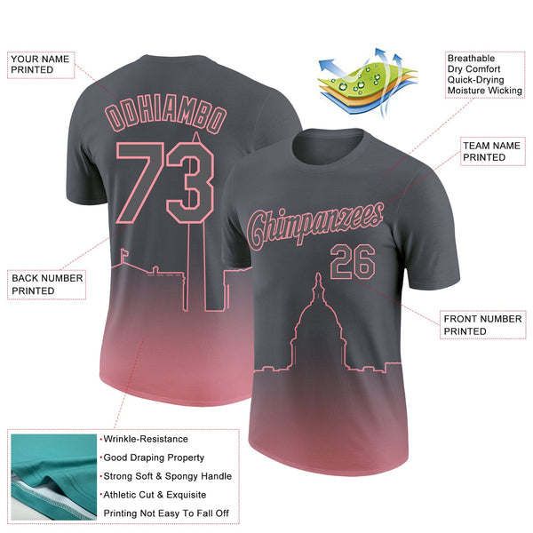 Custom Steel Gray Medium Pink 3D Washington City Edition Fade Fashion Performance T-Shirt alternate