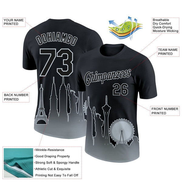 Custom Black Silver 3D Las Vegas City Edition Fade Fashion Performance T-Shirt alternate