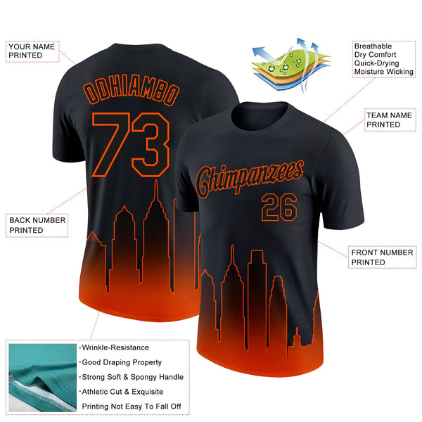 Custom Black Orange 3D Philadelphia City Edition Fade Fashion Performance T-Shirt alternate