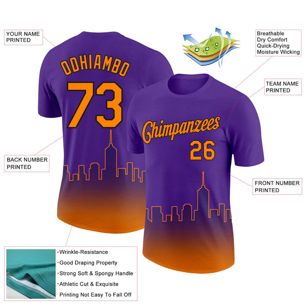 Custom Purple Bay Orange-Black 3D Phoenix City Edition Fade Fashion Performance T-Shirt alternate