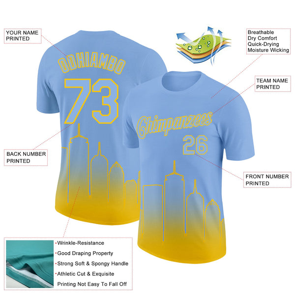 Custom Light Blue Yellow 3D Boston City Edition Fade Fashion Performance T-Shirt alternate